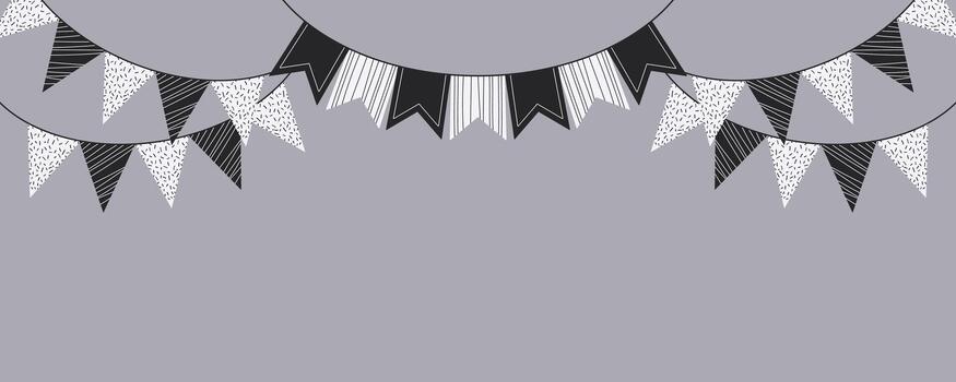 Draped Monochrome Party Bunting Banner with patterns on a gray background vector