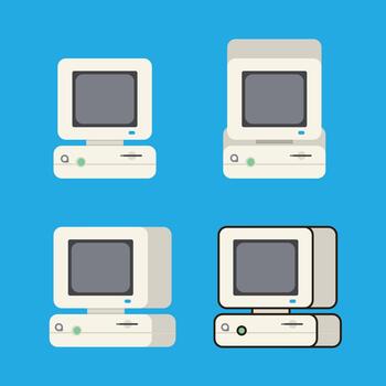 Retro PC set in a different style.Old pc flat style Retro computer icon design vector