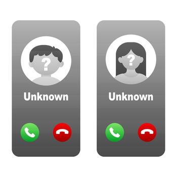 Incoming call icons from unknown caller. vector