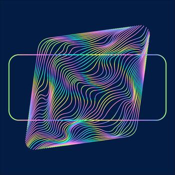 Particles and thin wavy lines in shape. Linear wave style. vector