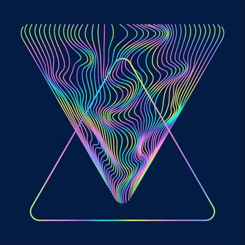 Particles and color lines in shape. Linear wave style. vector