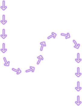 Arrow movement follows a square-influenced route that contains a single wave shift forming a distinct neon contour. vector