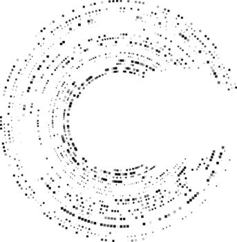 Composition featuring smooth radial progression of dots forming a flowing circular geometry. vector