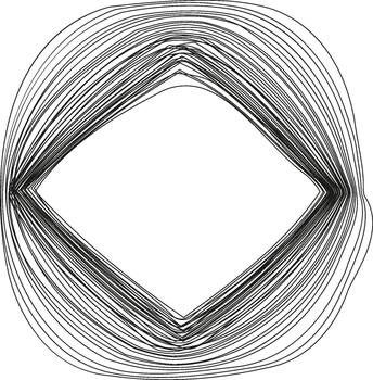 A circular design featuring a square-shaped ring structure, where the lines and contours form an angular pattern inside a circular boundary. vector