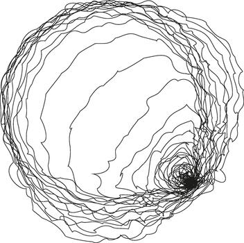 A circular design with multiple curved layers, creating a structured, layered effect with intricate, flowing lines. vector