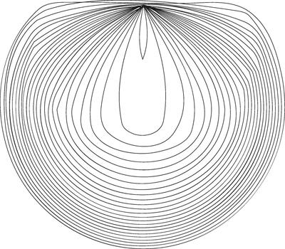 A circular design depicting a flattened cone shape, emphasizing angular contours and structured lines. vector