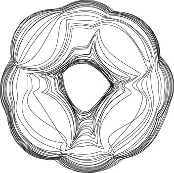 A multi-layered spiral design where each layer interlocks with the next, creating a complex geometric pattern within a circular shape. vector