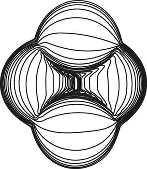 A design composed of curved geometric forms within a circular boundary, blending organic shapes with geometric precision. vector