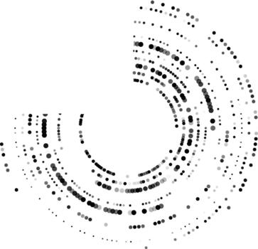 Continuous circular composition formed by evenly distributed dots creating a sense of fluid radial movement. vector