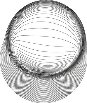 A complex spiral design forming a spherical shape, combining radial symmetry and intricate line work. vector