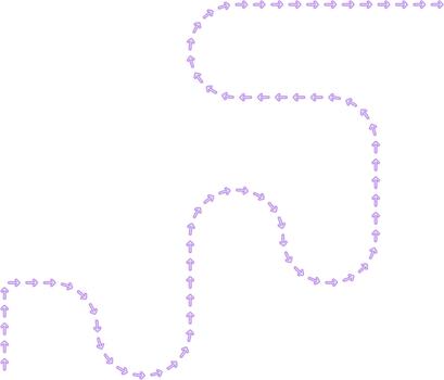 Curved arrow sequence forms an irregular zigzag route with flowing squared-wave motion creating a continuous neon path contour. vector