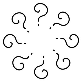 Round doodle shape with dynamic question marks leading inward, symbol set ideal for brainstorming scenes, inquiry graphics and educational decoration. vector
