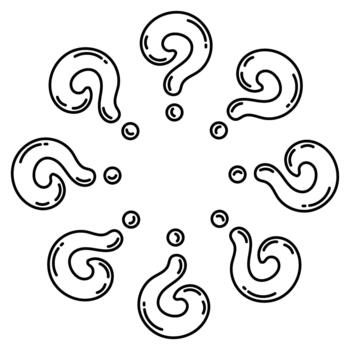 Circle sketch design built from repeating question marks. doodle artwork for quizzes, learning projects and creative communication themes. vector