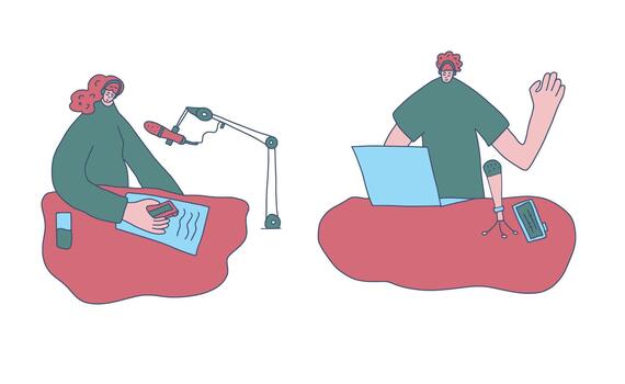 Podcast concept. color card design with two hosts vector