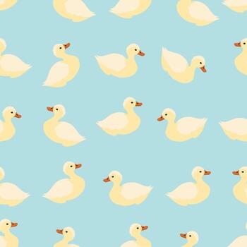 Seamless pattern with ducks. Spring summer background. Hand drawn illustration vector