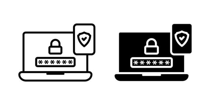 Two-Factor Authentication icon set. Simple Outline Protection Laptop Security Icon with Padlock and Shield. illustration on white background. vector