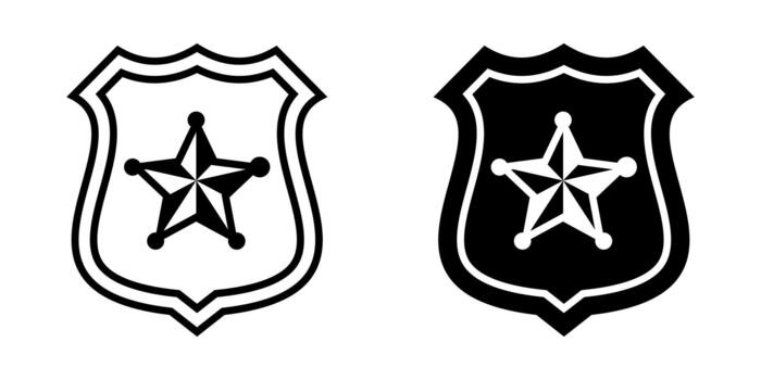 Security Badge icon set. A simple illustration of a sheriff badge. The badge has a star shape in the center. Isolated on white background. vector