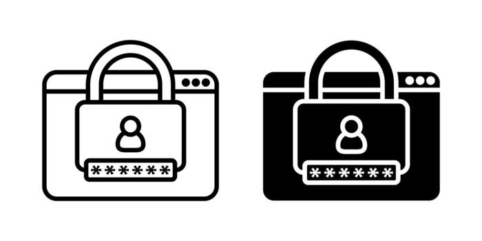 Password Manager icon set. A minimalist flat style illustration of a web page icon with a padlock indicating password protection. illustration on white background. vector