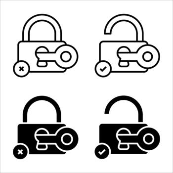 Private Key icon set. A simple minimalist flat design illustration of locked and unlocked padlock icons, demonstrating security and access concepts. illustration on white background. vector