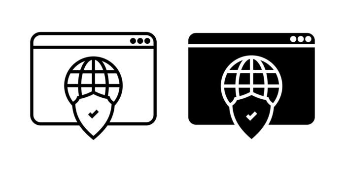 protegido navegador icono colocar. ilustración gráfico de global red seguridad proteccion icono. datos proteccion proteger con navegador ventana para seguro conexión. ilustración en blanco antecedentes. vector