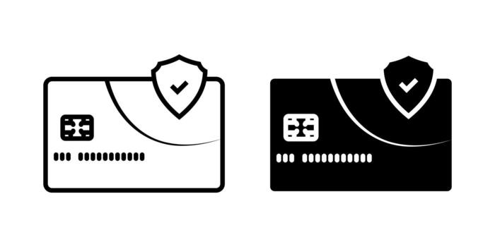 Secure Payment icon set. A simple minimalist illustration of a secured credit card payment system featuring a shield icon. illustration on white background. vector
