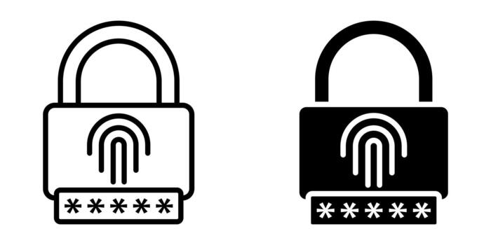 seguridad código icono colocar. ilustración de un candado con un contraseña campo y huella dactilar símbolo, representando seguridad, y datos proteccion. ilustración en blanco antecedentes. vector