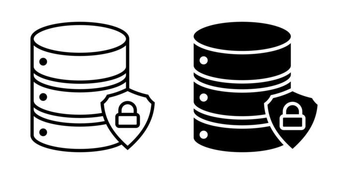 seguro base de datos icono colocar. ilustración presentando un base de datos servidor icono protegido por un proteger con un candado, simbolizando datos seguridad y almacenamiento proteccion. ilustración en blanco antecedentes. vector