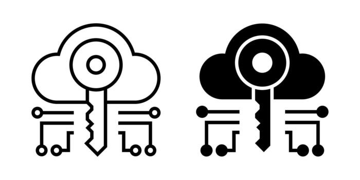 seguro nube almacenamiento icono colocar. lleno nube seguridad llave acceso minimalista estilo icono. representa seguro nube acceso y datos proteccion. ilustración en blanco antecedentes. vector