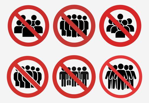 No Grouping Signs Featuring Red Circle Slash for Social Distancing Compliance in Public Areas vector