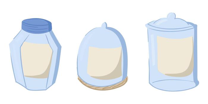 Set of three empty glass jars with lids illustrated in a simple clean style. The concept represents storage, organization and versatile household containers vector
