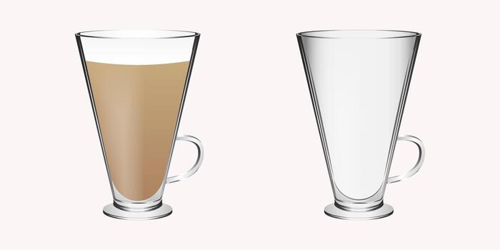 Double walled glass mug with latte and empty cup vector
