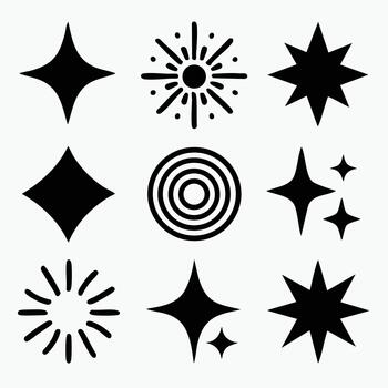Sparkle Star Burst and Target Icons Set for Shine Quality and Attention Graphics vector