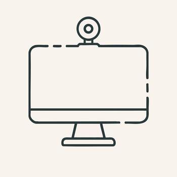 Modern Desktop Computer Monitor with Webcam Line Art Icon for Calls Online Meetings and Streaming Technology vector