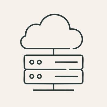 Cloud Computing Server Icon Data Storage Network Technology Symbol Web Hosting Digital Infrastructure Line Art vector