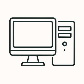 Modern Desktop PC Computer System Outline Icon Monitor and Tower Line Art for Technology Office Computing Concepts vector