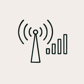 Hand Drawn Wireless Network Signal Tower Icon with Wi Fi Strength Bars for Connectivity vector