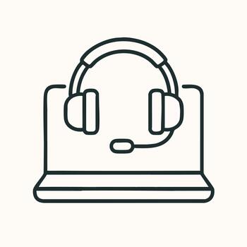 Online Customer Support Virtual Communication Icon Laptop with Headset for Remote Assistance E learning and Call Center Services vector