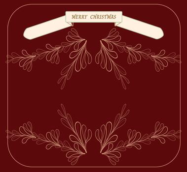 A luxurious and elegant frame design featuring intricate gold outline botanical elements and a banner, set against a rich burgundy or deep red background. Suitable for upscale holiday invitations. vector