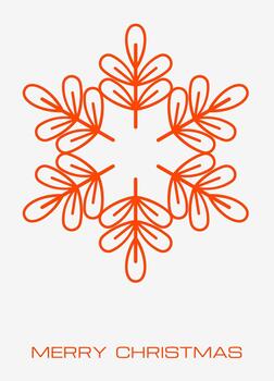 A simple graphic featuring a large stylized orange outline of a snowflake or star composed of delicate leaf-like elements on a light gray background with MERRY CHRISTMAS text vector