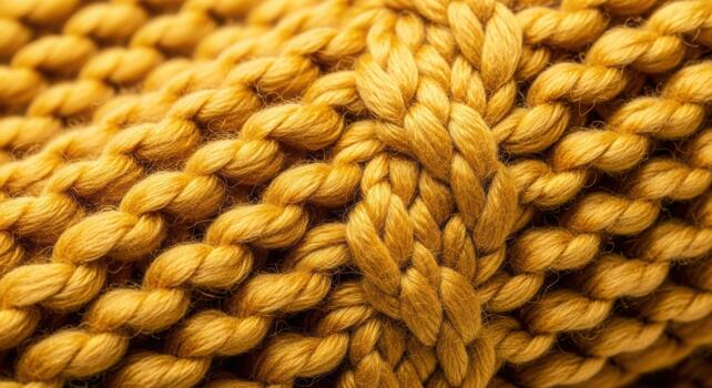 Close up shot of a mustard yellow knitted fabric showing the texture and pattern professional stock photography content photo