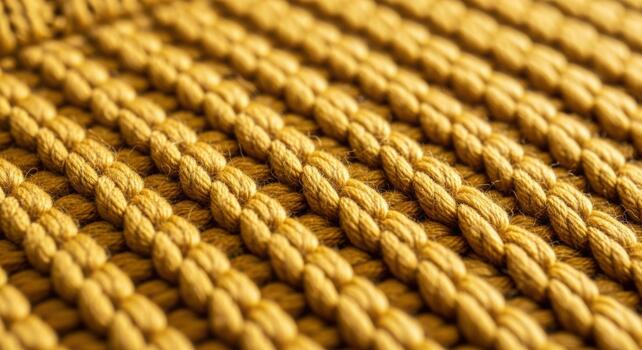 A close up view of a vibrant mustard yellow knitted wool pattern shows texture and detail ideal for backgrounds and designs professional stock photography content photo