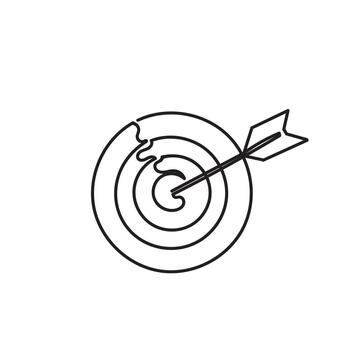 a dart in the center of a target line icon vector