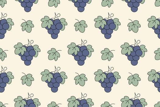 Hand drawn grape fruit with cute botanical leaves seamless repeat pattern background vector