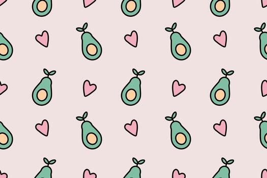 Kawaii pattern design with avocado and hearts seamless repeat pattern background vector