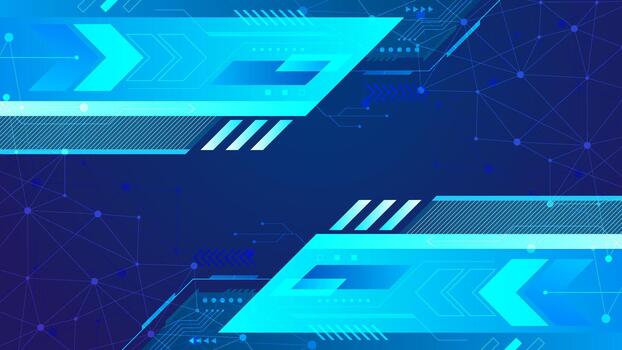 resumen futurista tecnología bandera con geométrico formas, brillante flecha, y digital circuito modelo. utilizar para para innovación, tecnología, redes, la seguridad cibernética, y moderno digital tema. vector