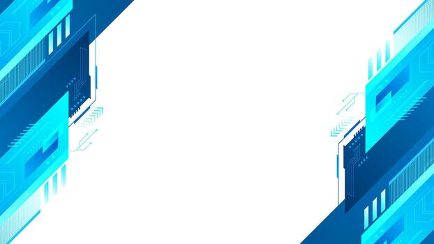 Abstract futuristic blue technology frame with geometric digital elements and circuit lines. Ideal for tech presentation, AI project, innovation themes, IT industry content, and modern digital layout vector