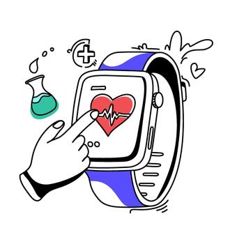 digital salud reloj inteligente mostrando latido del corazón con mano Interacción y médico elementos vector