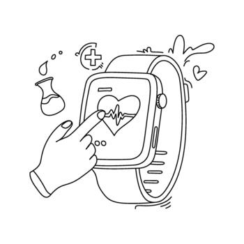 Stylized Smartwatch Displaying Heart Rate with Hand Touching the Screen vector