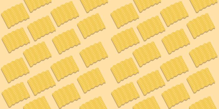 Seamless pattern of yellow instant noodles arranged in a repeating diagonal layout with soft shadows, creating a playful food themed background. vector