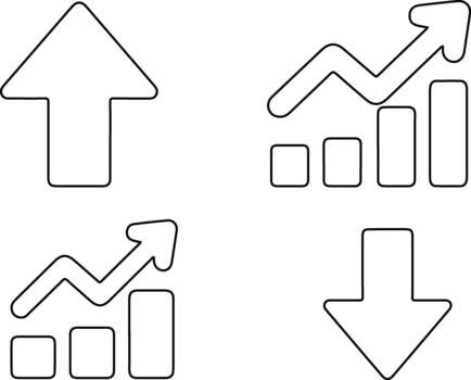 A set of black and white graphics depicting growth, progress, and regression for financial, business, and economic themes on background vector